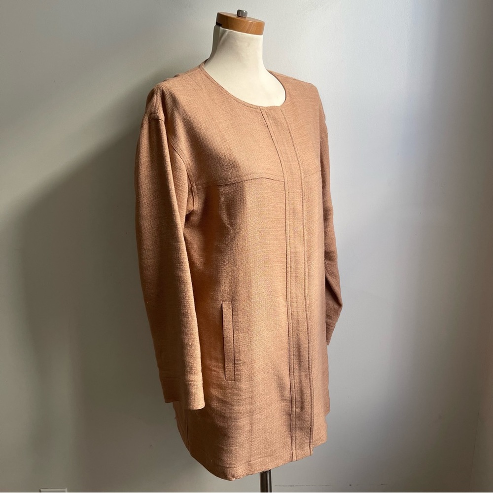 Vintage 90s DKNY Donna Karan Made In Italy Linen Blend Zip Jacket Beige Medium - Picture 3 of 10